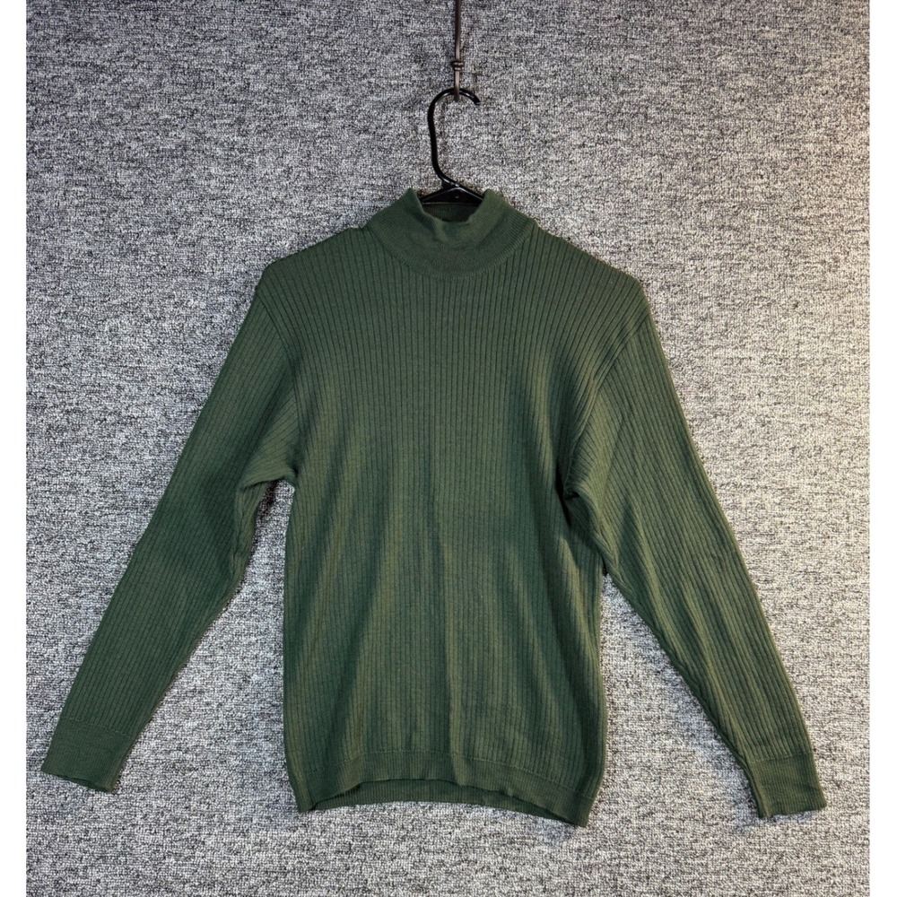 Brooks Brothers Merino Wool Ribbed Mock Neck Sweater Green Made in Italy Mens M
